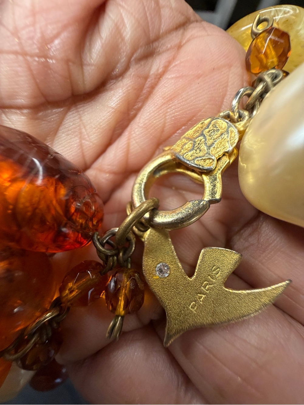 Cecile Jeanne Paris Vintage Statement Chunky Bead Necklace in Amber and Gold - Picture 3 of 8